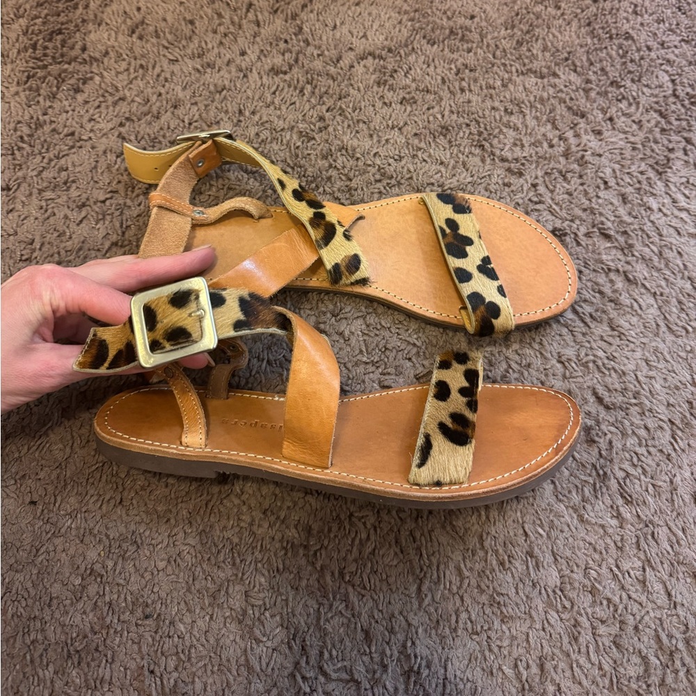 2 FOR $25 Isapera Animal Print Ankle Strap Sandals Calf Hair Leopard Size 8 8.5